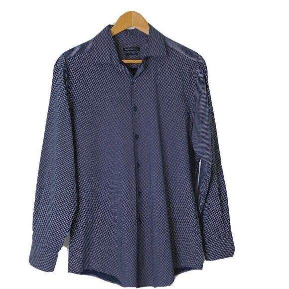 Van Heusen size 16-16.5 32/33 Slim Fit Button Front Shirt Wrinkle Free Navy Blue - Picture 1 of 7
